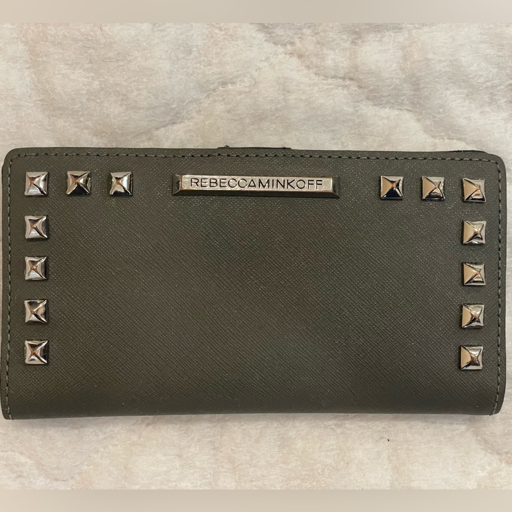 Rebecca Minkoff Studded Leather Continental Wallet Charcoal Gray Chic Authentic